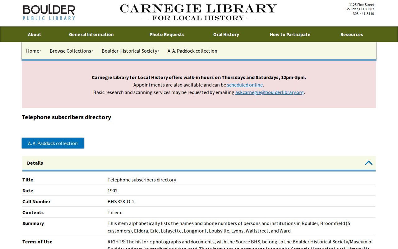 Lafayette city directory 1902 Carnegie telephone subscribers directory sample