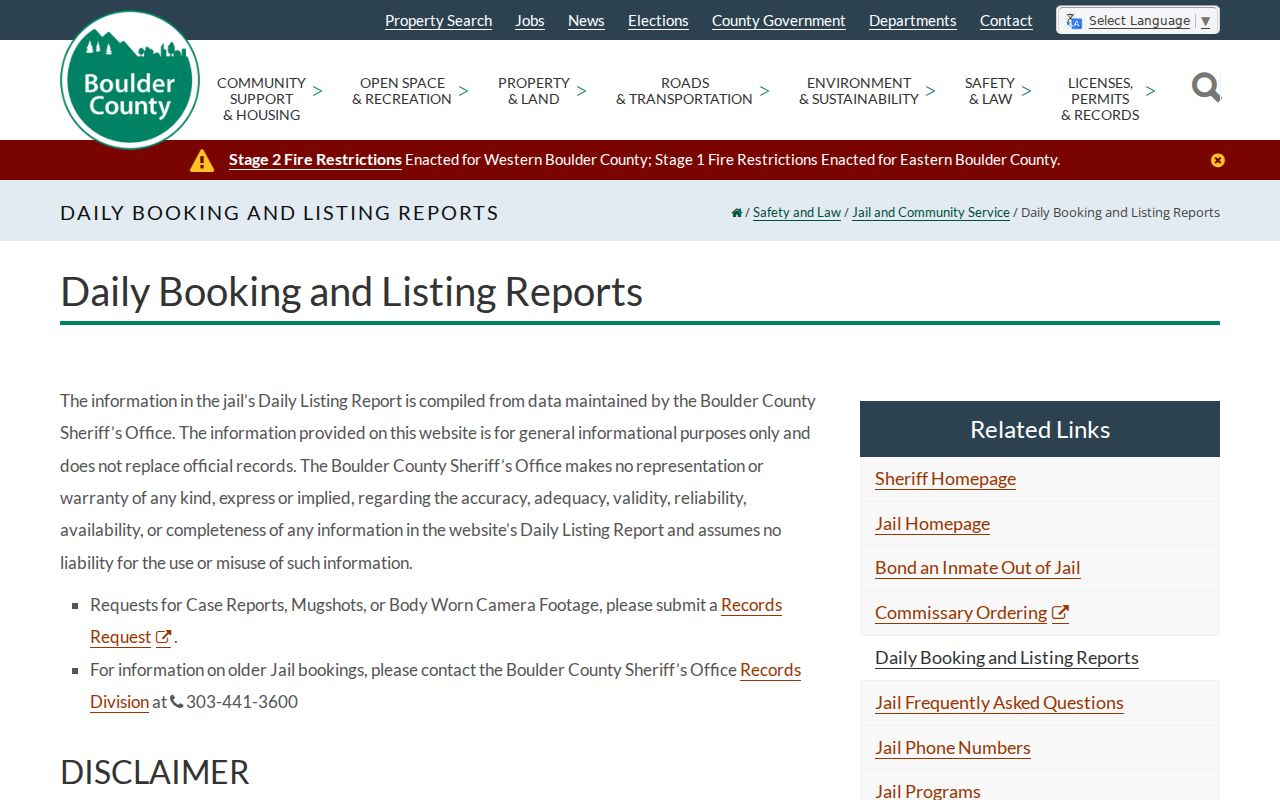 Lafayette residents directory Boulder County jail listing