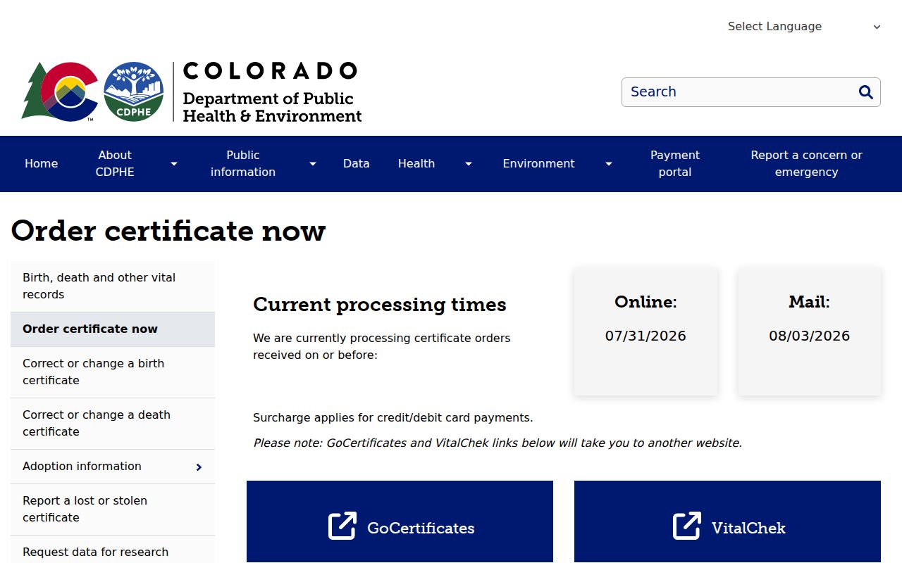 Lafayette residents directory Colorado vital records application