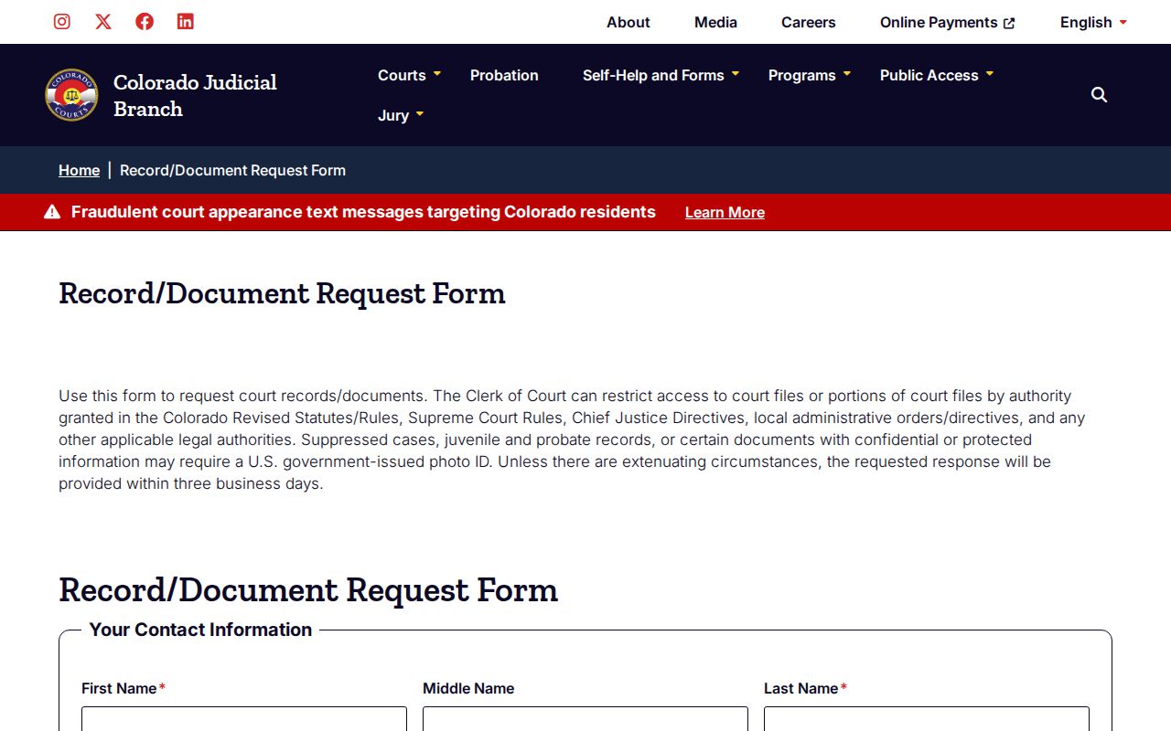 Lafayette resident lookup Colorado Judicial record request form